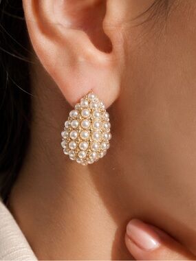 Pearl Cluster Teardrop Earrings - Gold